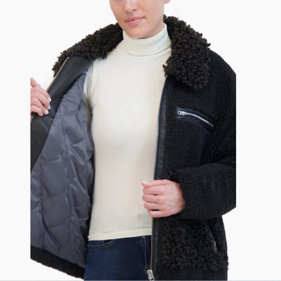 NEW Hudson Jeans Faux Leather Faux Shearling Jacket Winter $268 RETAIL 2511 5T3 - Picture 3 of 5